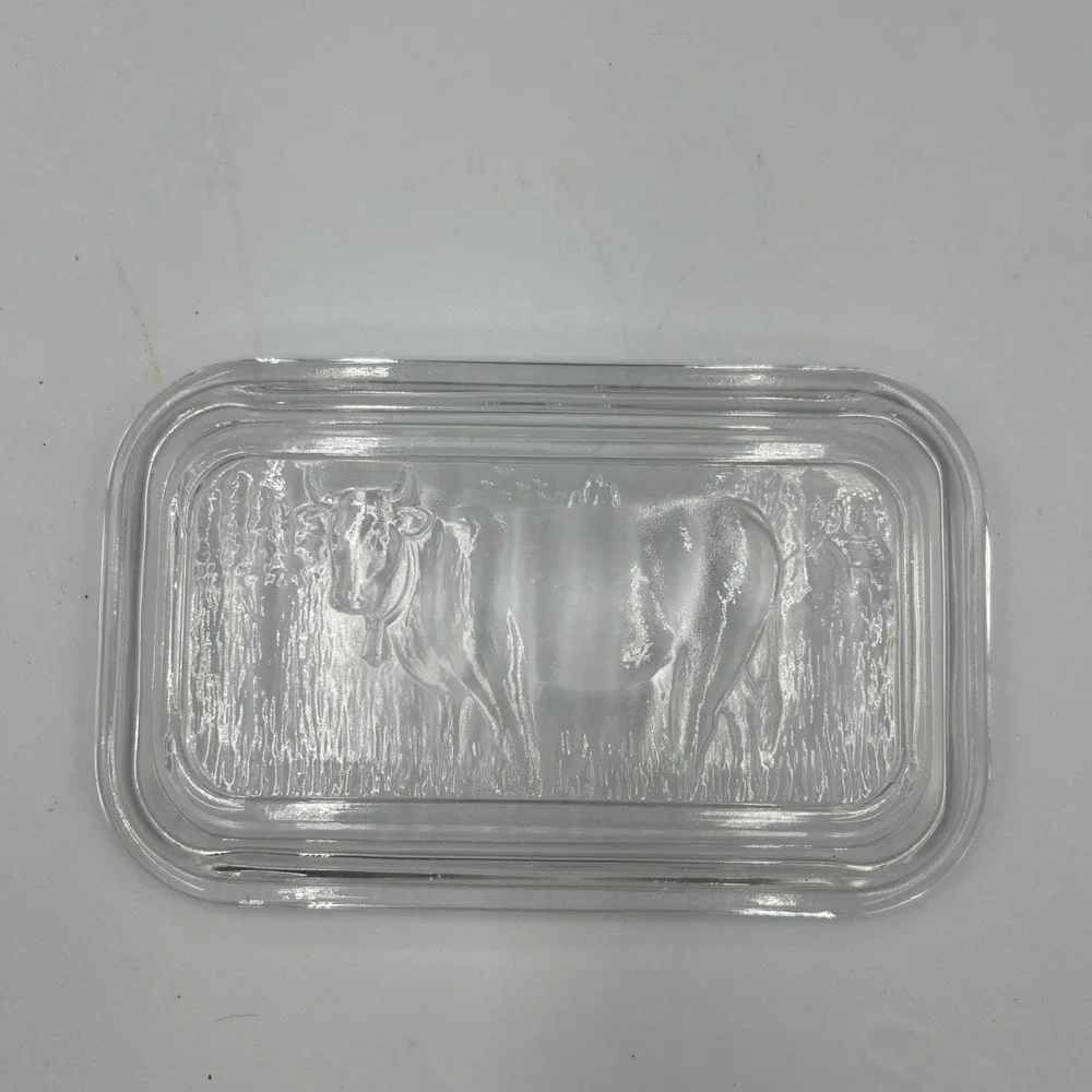 Vintage‎ Clear Glass Butter Dish Embossed Cow Covered Server LID ONLY! France